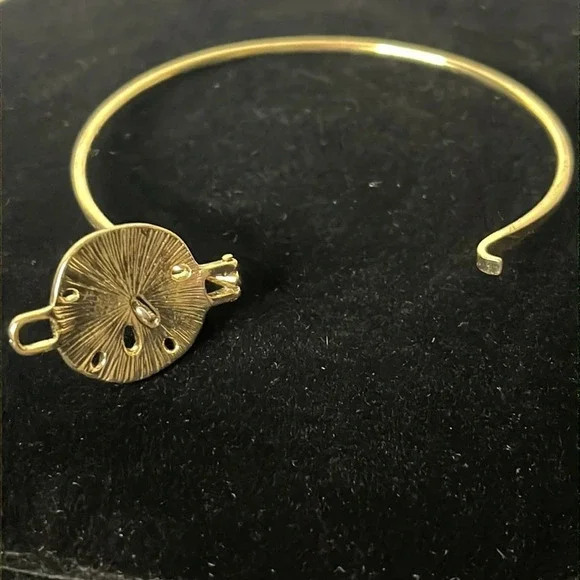 Gold Tone and Silver Hammered Sand Dollar Hook Bangle Bracelet - Picture 4 of 5